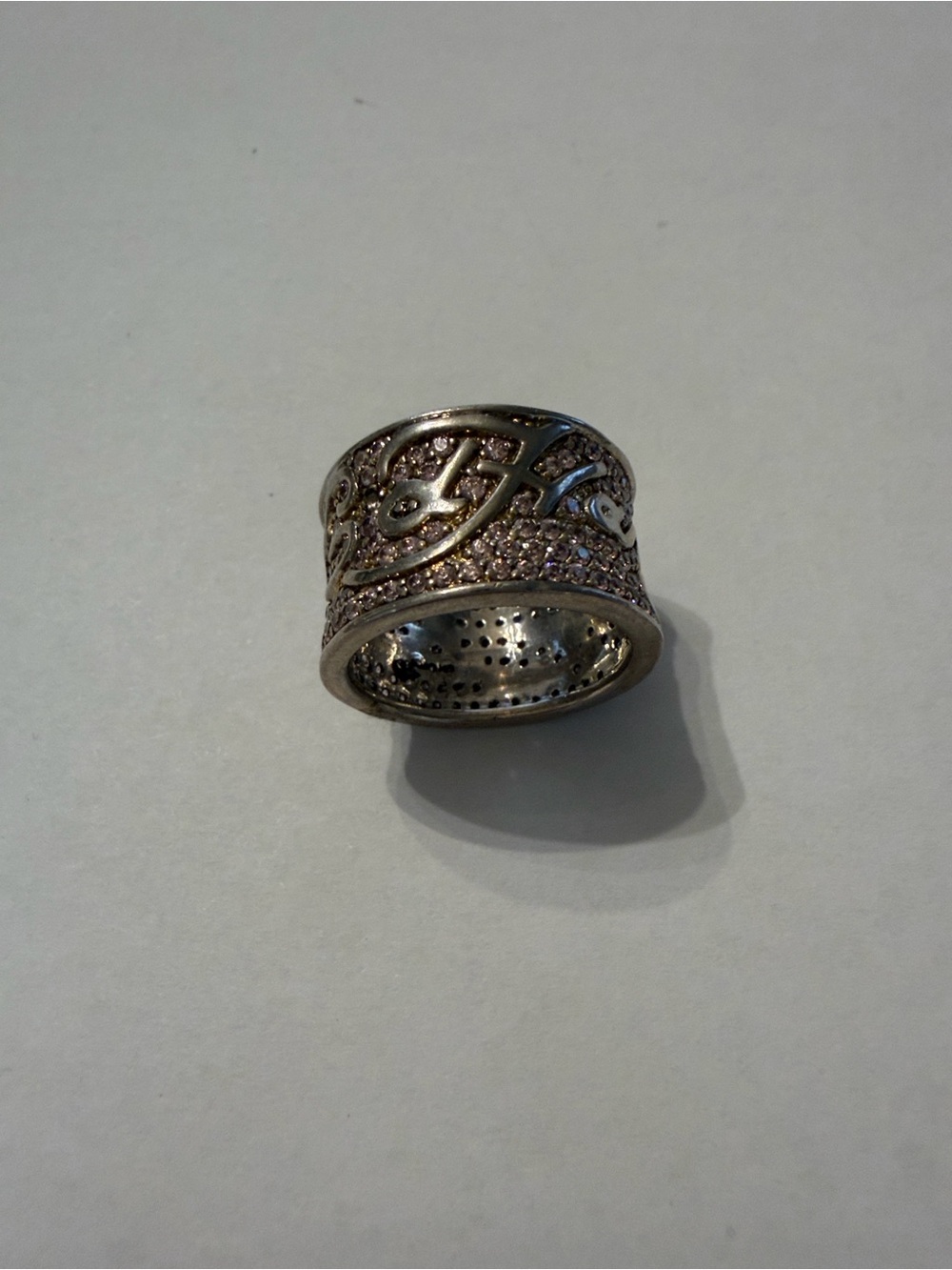 Ed Hardy Signature Logo Pavé Crystal Wide Band Ring size 7